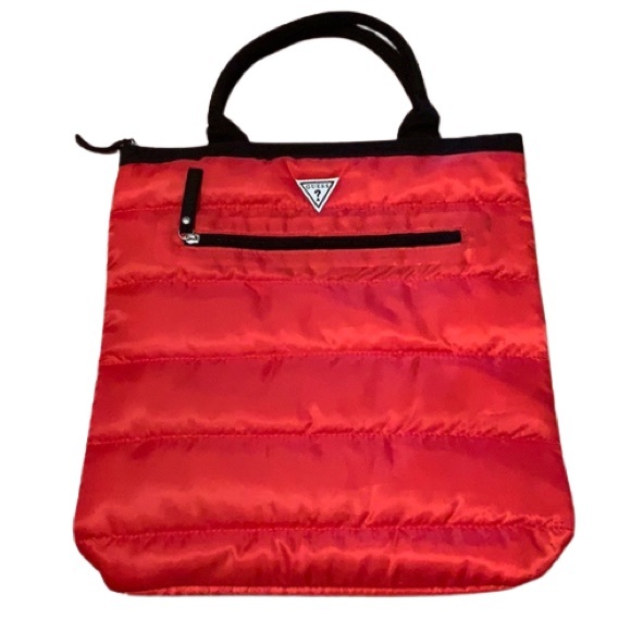 GUESS WOMEN'S RED QUILTED TOTE BAG AND LAPTOP SLEEVE COMBO - Picture 4 of 5